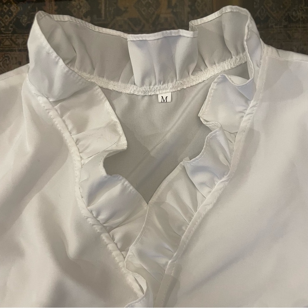 White Ruffle Front Blouse - Picture 3 of 4